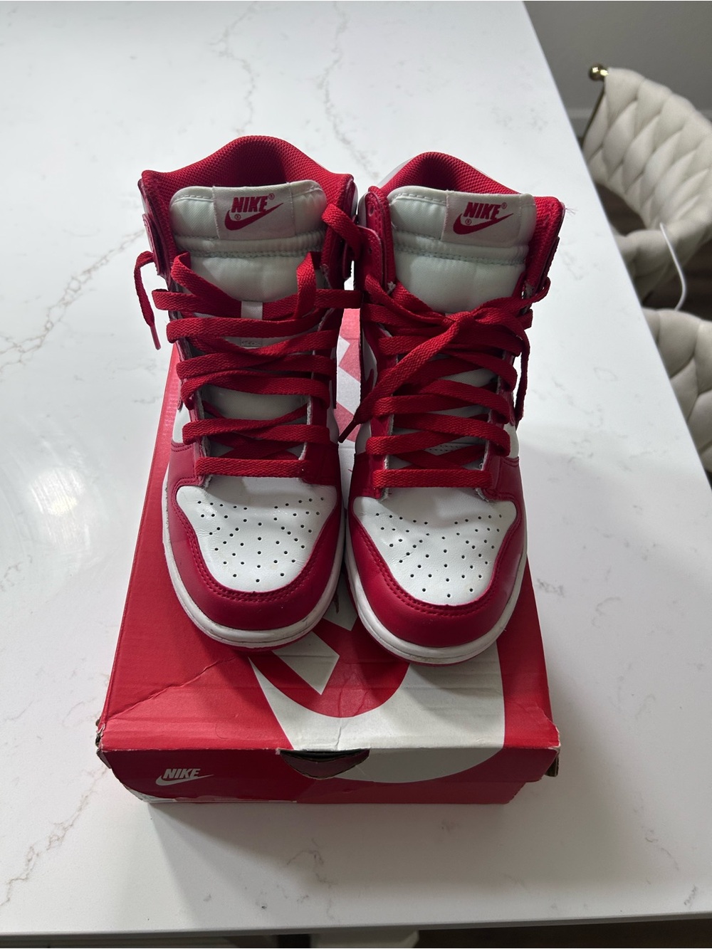 Nike Kids Red and White High-Top Sneakers